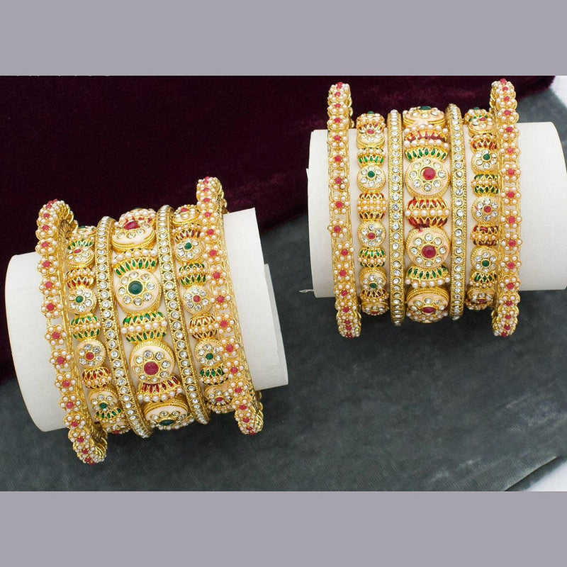 Manisha Jewellery Gold Plated Austrian Stone And Pearl Bangles s Set