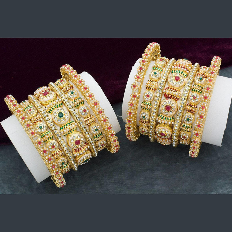 Manisha Jewellery Gold Plated Austrian Stone And Pearl Bangles s Set