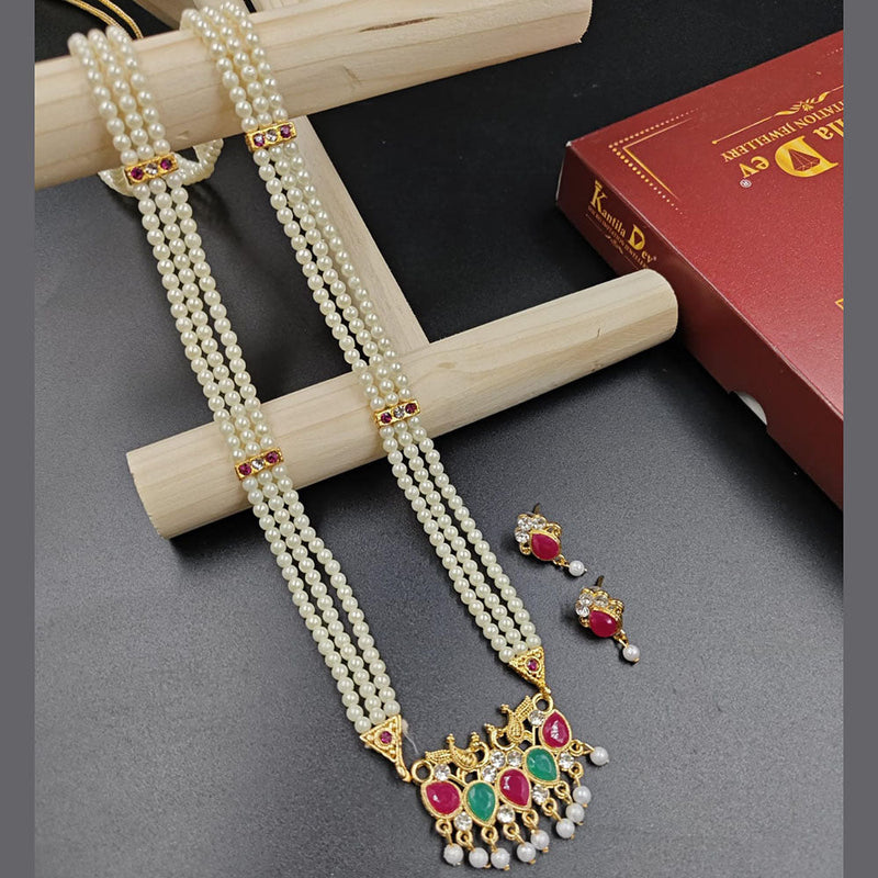 Manisha Jewellery Gold Plated Austrian Stone And Pearl Long Necklace Set