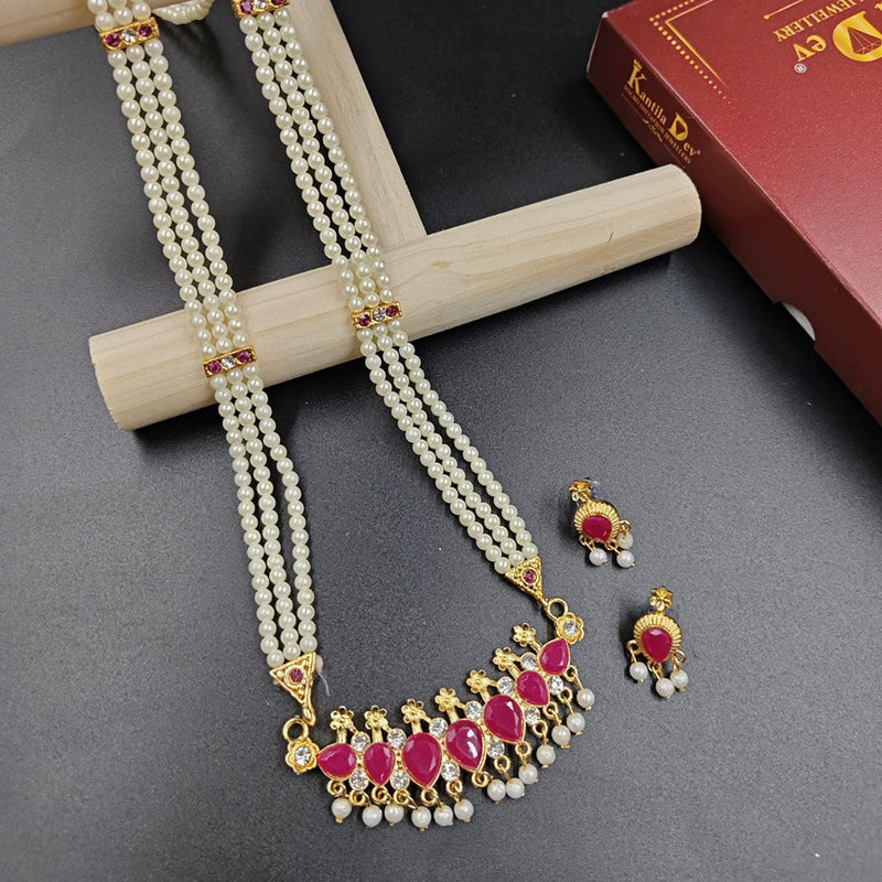 Manisha Jewellery Gold Plated Austrian Stone And Pearl Long Necklace Set