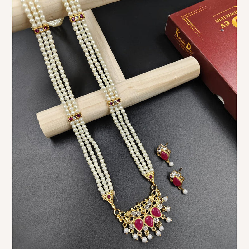 Manisha Jewellery Gold Plated Austrian Stone And Pearl Long Necklace Set