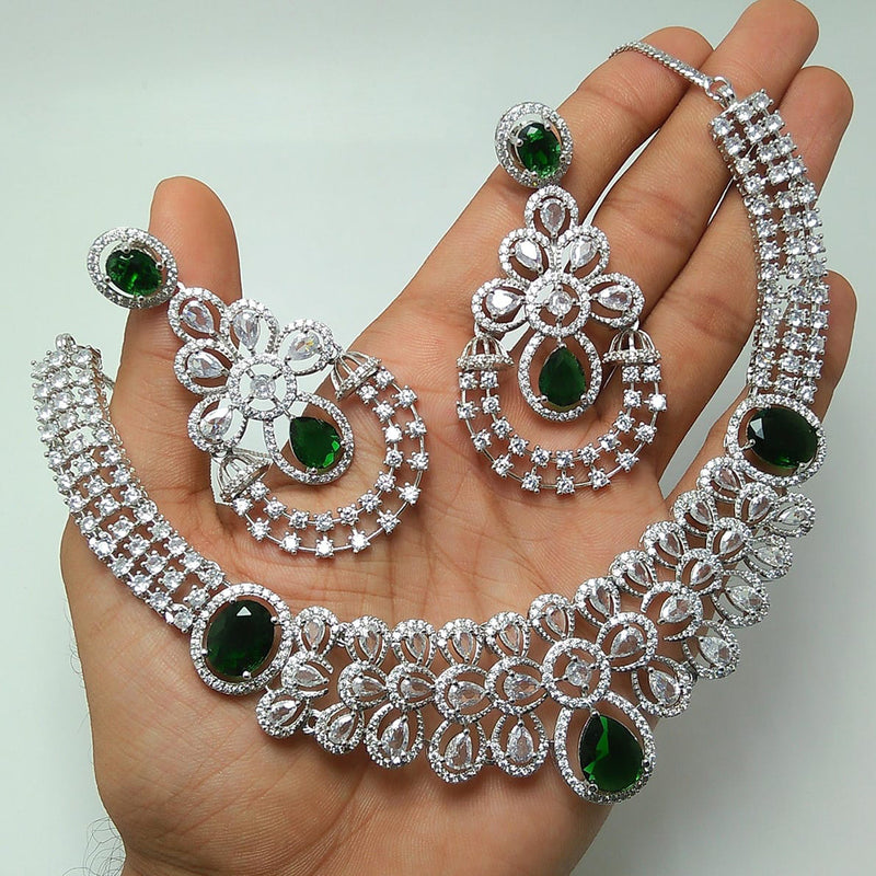 Manisha Jewellery Silver Plated AD Necklace Set