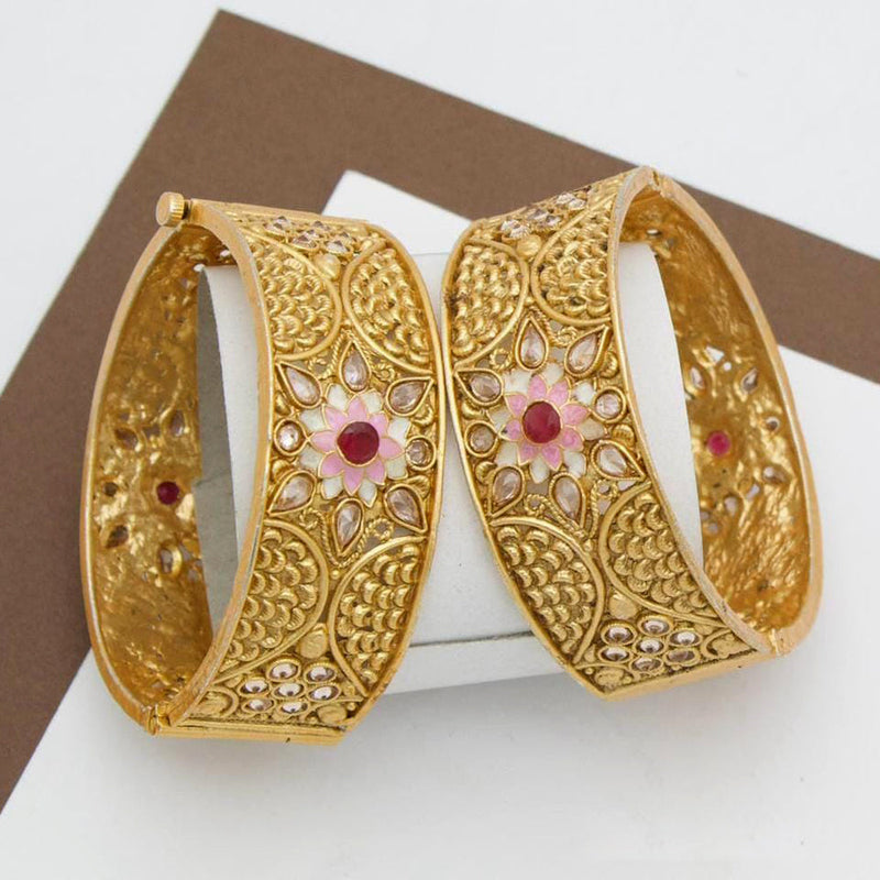 Manisha Jewellery Gold Plated Pota Stone And Meenakari Openable Bangle Set