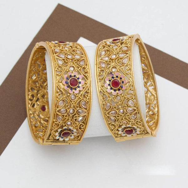 Manisha Jewellery Gold Plated Pota Stone And Meenakari Openable Bangle Set