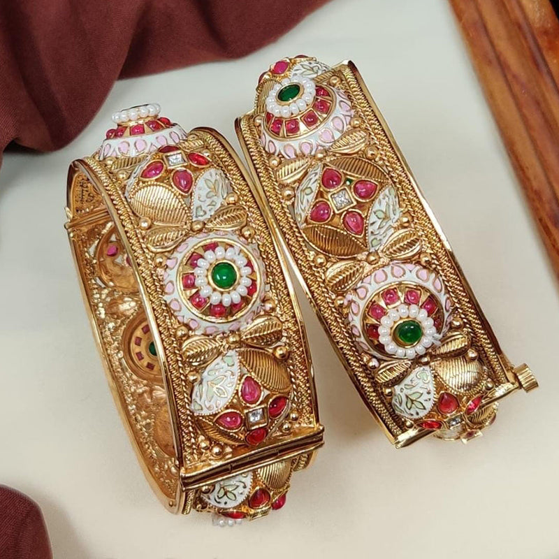 Manisha Jewellery Gold Plated Kundan Stone And Meenakari Openable Bangles Set