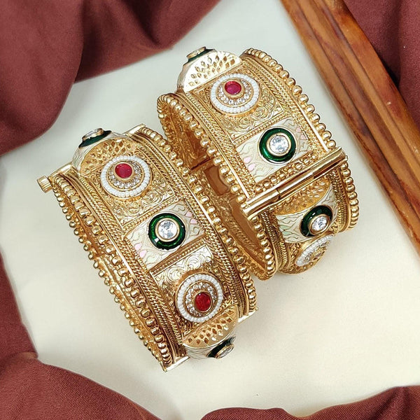 Manisha Jewellery Gold Plated Kundan Stone And Meenakari Openable Bangles Set