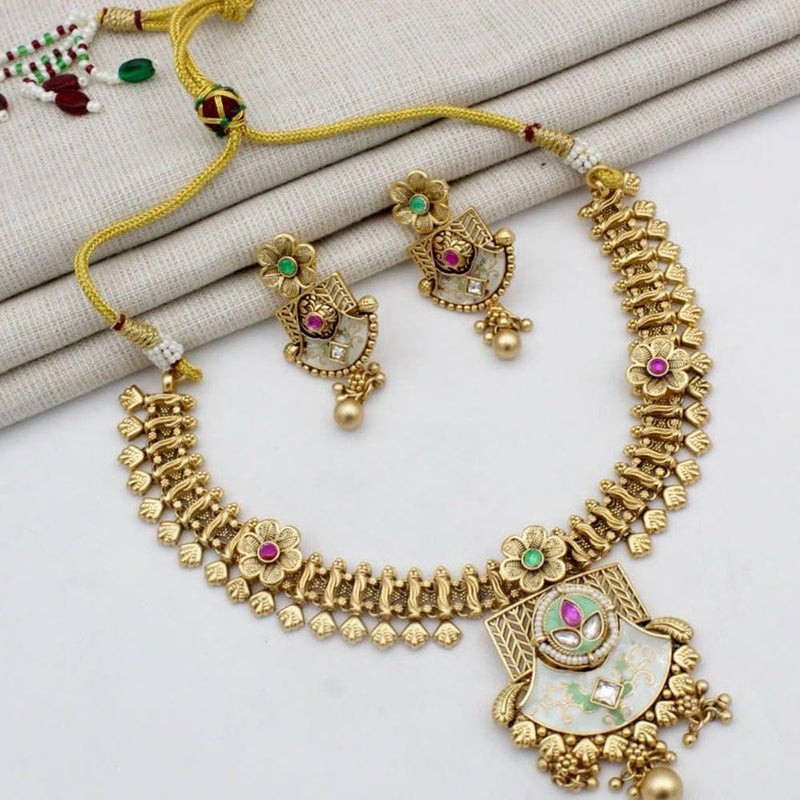 Manisha Jewellery Gold Plated Kundan Stone And Meenakari Necklace Set