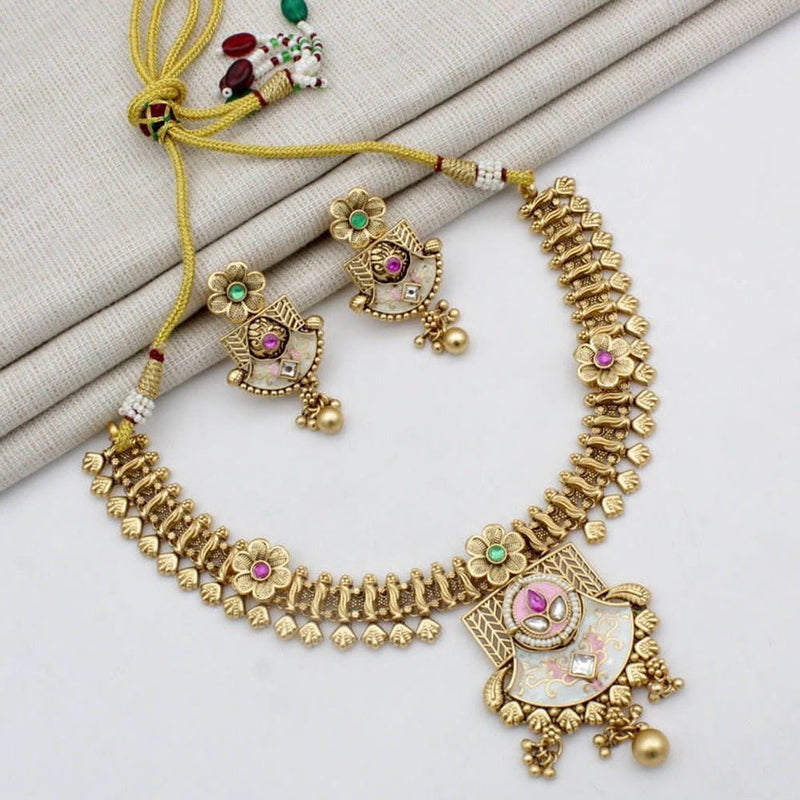 Manisha Jewellery Gold Plated Kundan Stone And Meenakari Necklace Set