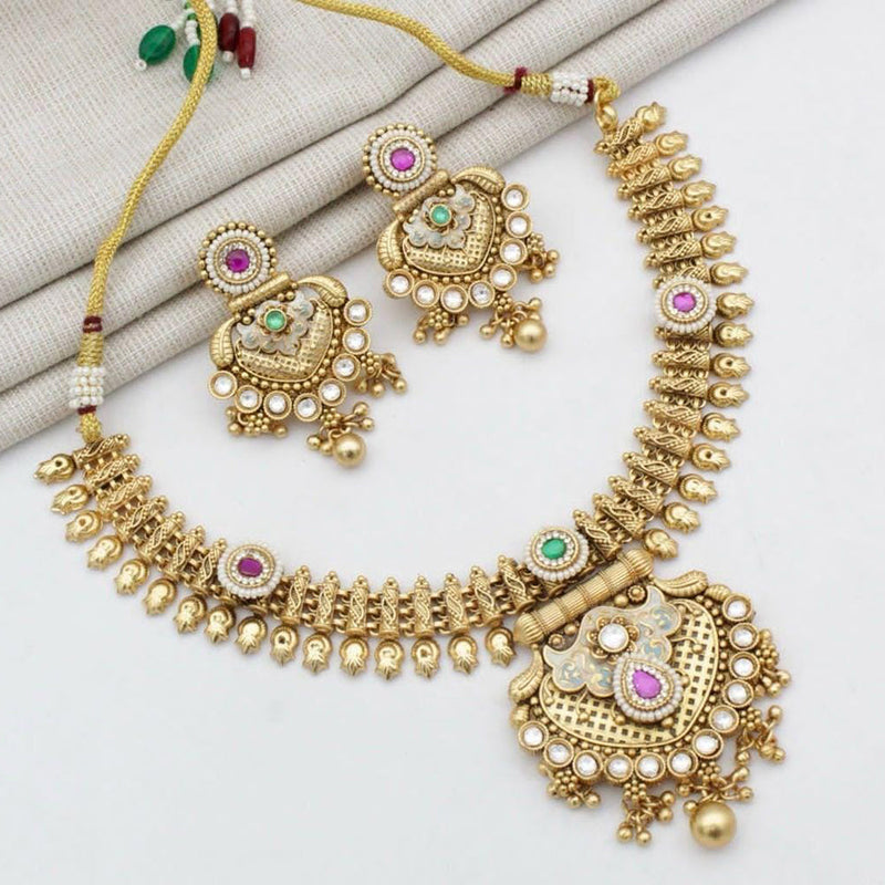 Manisha Jewellery Gold Plated Kundan Stone And Meenakari Necklace Set