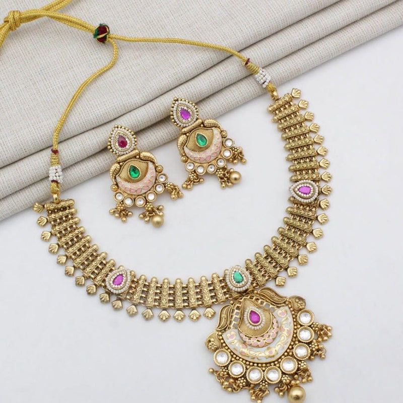 Manisha Jewellery Gold Plated Kundan Stone And Meenakari Necklace Set