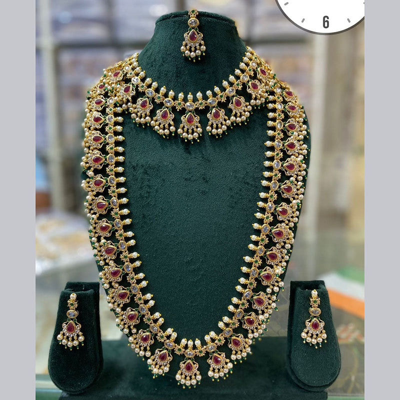 Manisha Jewellery  Gold Plated Pota Stone And Pearl Necklace Combo