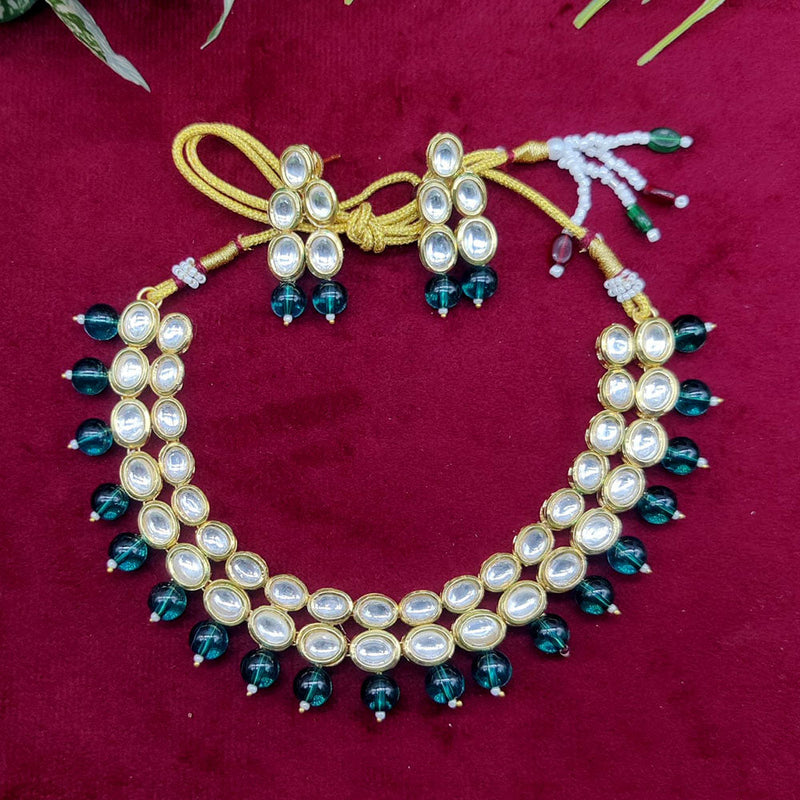 Manisha Jewellery  Gold Plated Kundan Stone And Beads Necklace Set