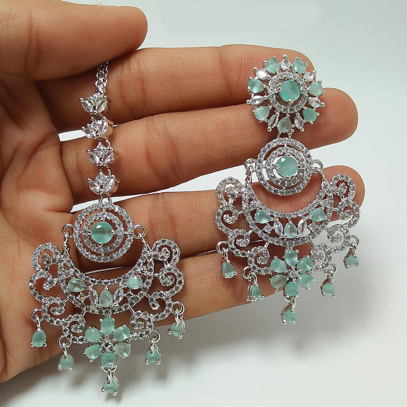 Manisha Jewellery Silver Plated AD earrings With Maangtikka