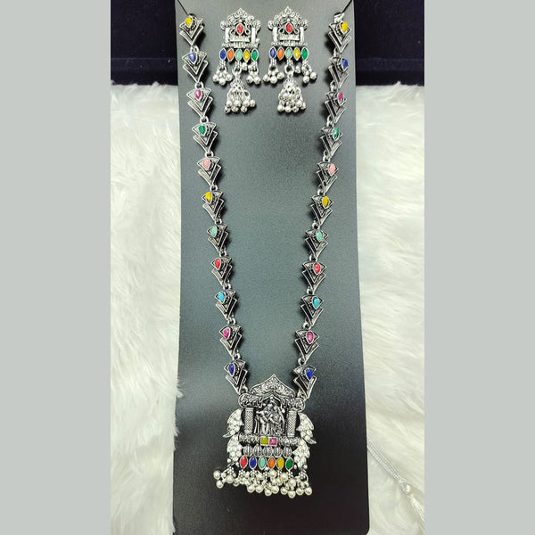 Manisha Jewellery Oxidised Plated Pota Stone Temple Long Necklace Set