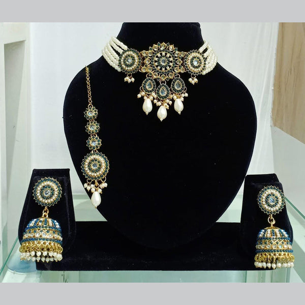 Manisha Jewellery Gold Plated Crystal Stone And Pearls Choker Necklace Set