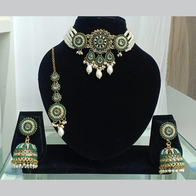 Manisha Jewellery Gold Plated Crystal Stone And Pearls Choker Necklace Set