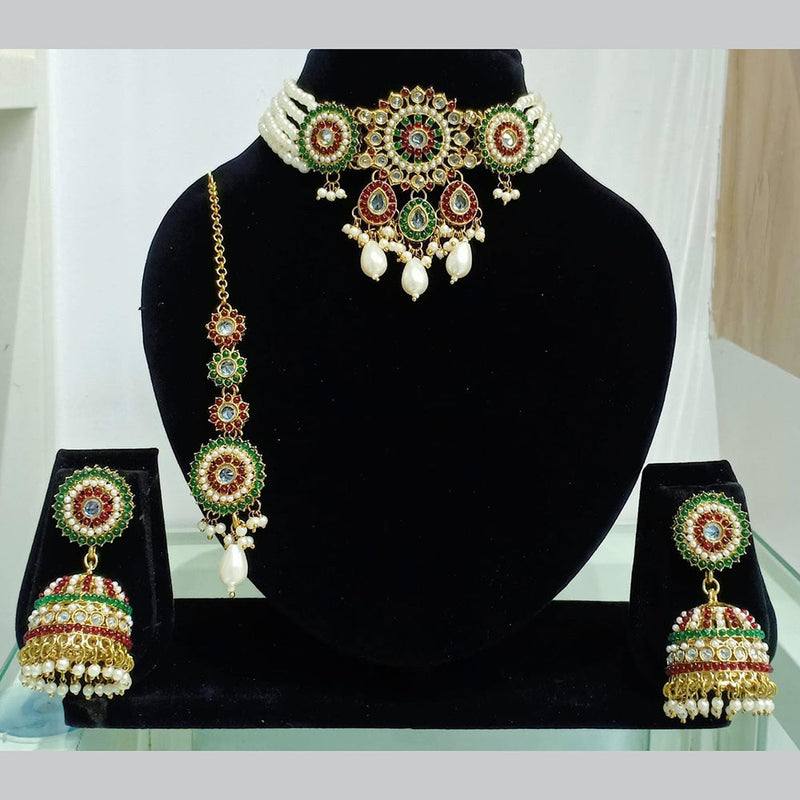 Manisha Jewellery Gold Plated Crystal Stone And Pearls Choker Necklace Set