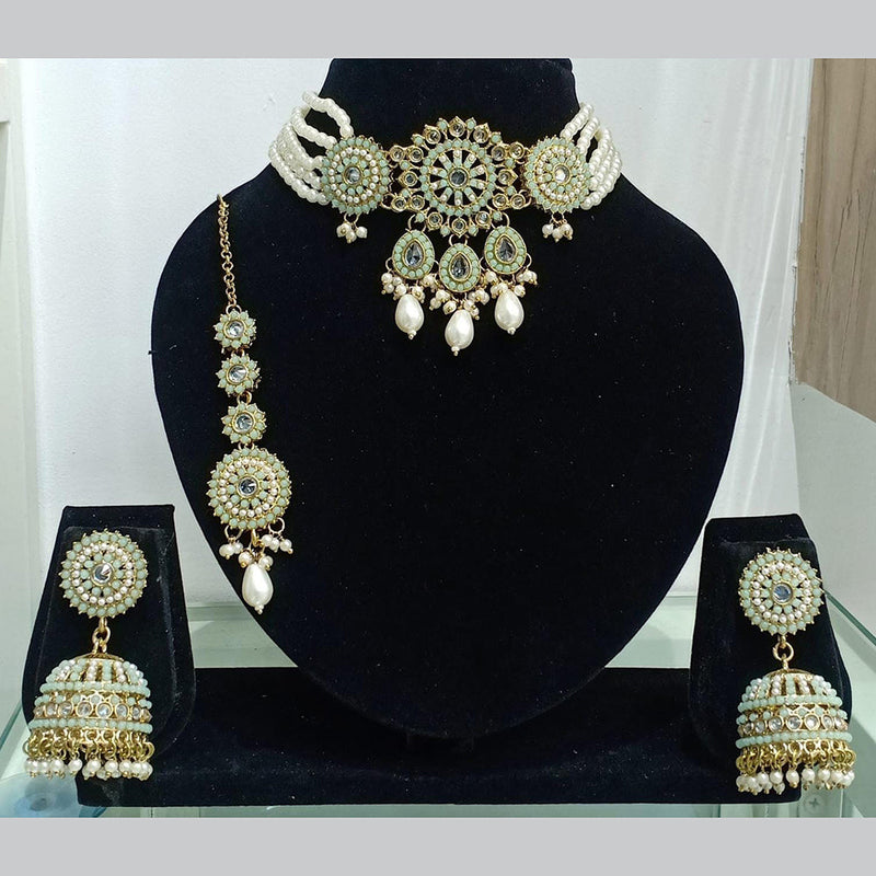 Manisha Jewellery Gold Plated Crystal Stone And Pearls Choker Necklace Set