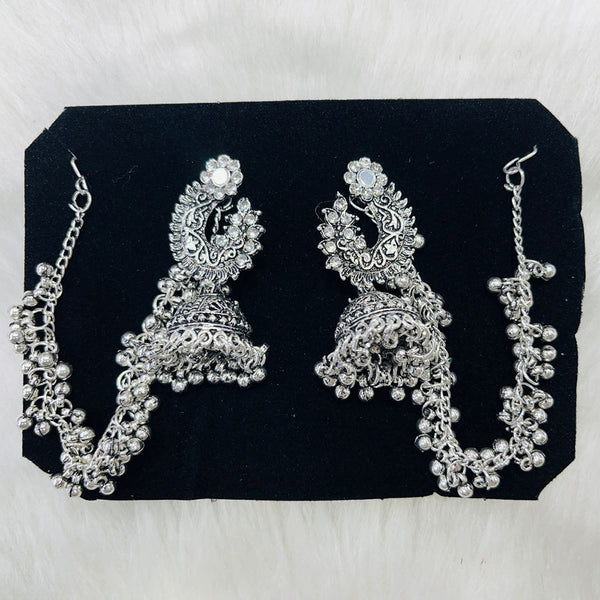 Manisha Jewellery Oxidised Plated Austrian Stone And Mirror Kanchain Jhumki Earrings