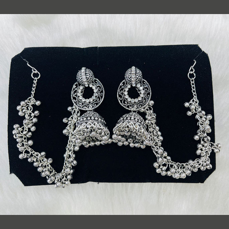 Manisha Jewellery Oxidised Plated Austrian Stone Kanchain Jhumki Earrings