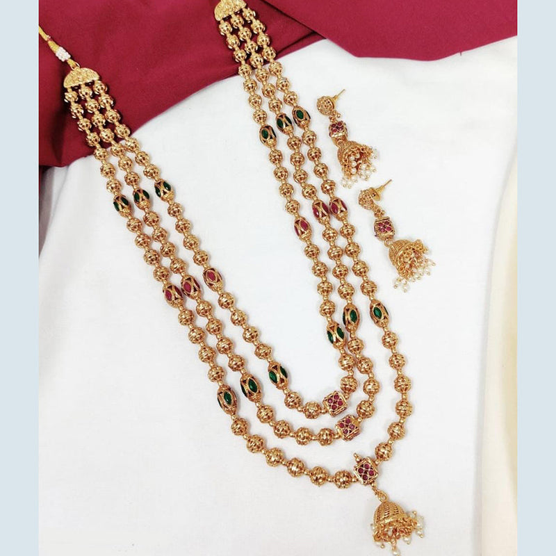 Manisha Jewellery Gold Plated Pota Stone And Pearls Multi Layer Long Necklace Set