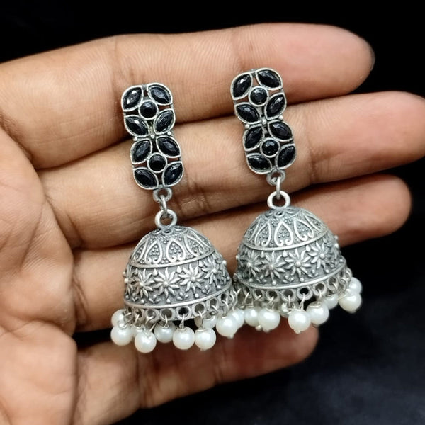 Manisha Jewellery Oxidised Plated Crystal Stone Jhumki Earrings