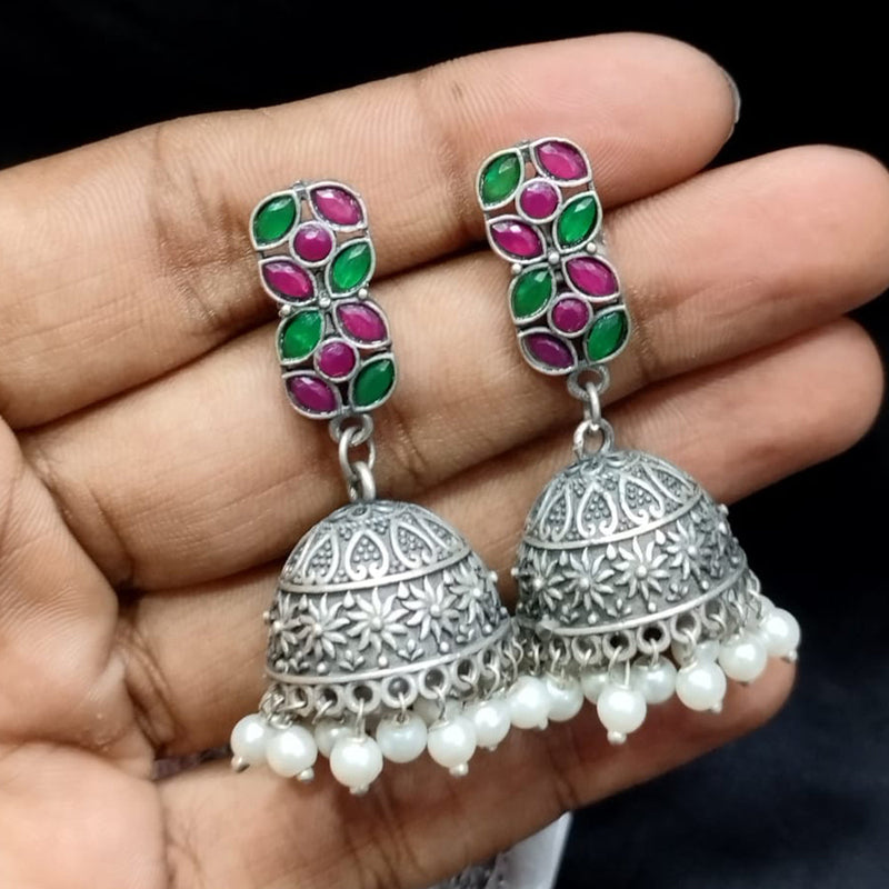 Manisha Jewellery Oxidised Plated Crystal Stone Jhumki Earrings