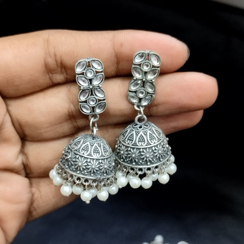 Manisha Jewellery Oxidised Plated Crystal Stone Jhumki Earrings