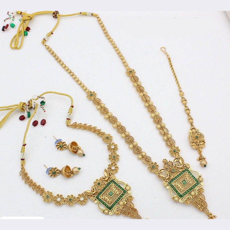 Manisha Jewellery Gold Plated Pota Stone Double Necklace Set