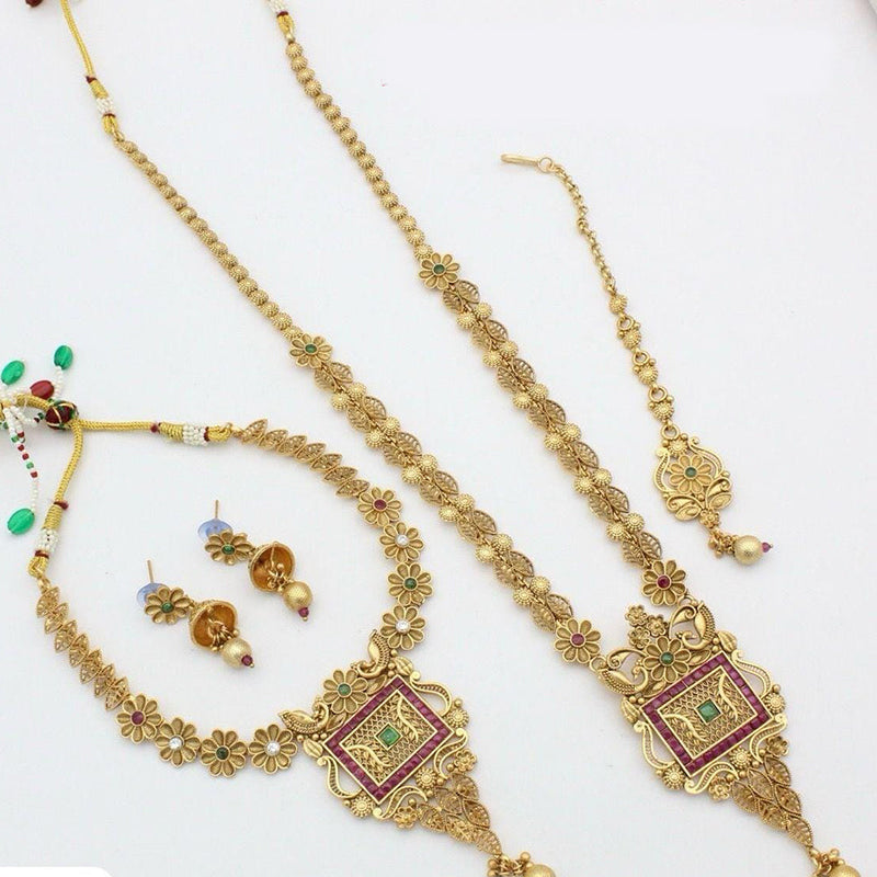 Manisha Jewellery Gold Plated Pota Stone Double Necklace Set