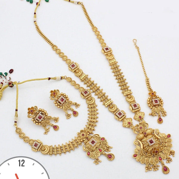 Manisha Jewellery Gold Plated Pota Stone Double Necklace Set