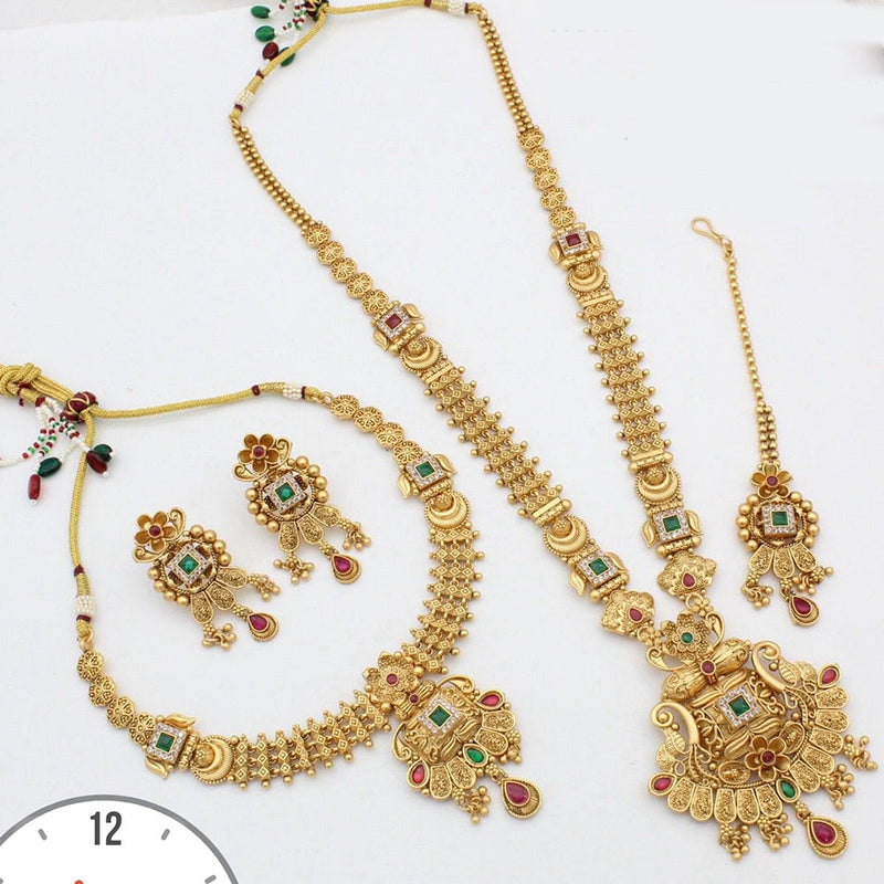 Manisha Jewellery Gold Plated Pota Stone Double Necklace Set