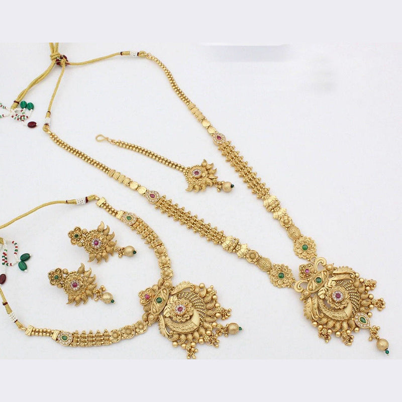 Manisha Jewellery Gold Plated Pota Stone Double Necklace Set