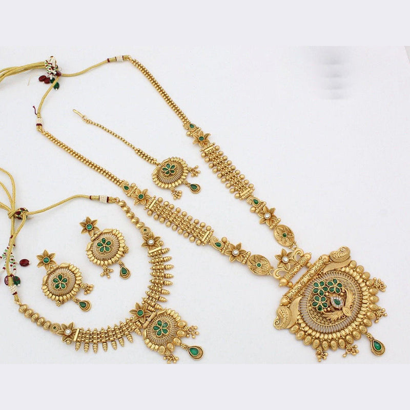 Manisha Jewellery Gold Plated Pota Stone Double Necklace Set