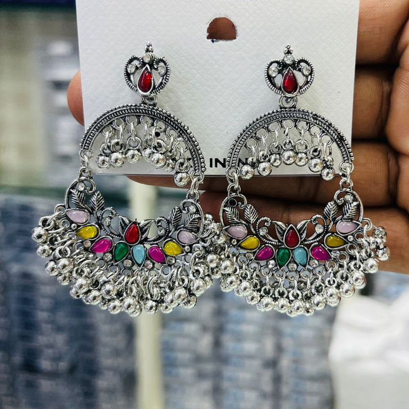 Manisha Jewellery Oxidised Plated Crystal Stone And Ghungroo Dangler Earrings