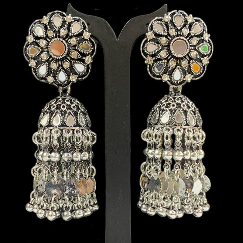 Manisha Jewellery Oxidised Plated Austrian Stone And Mirror Jhumki