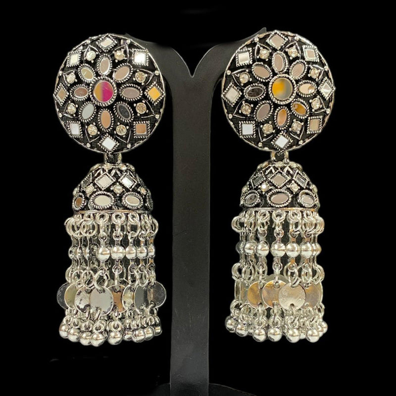 Manisha Jewellery Oxidised Plated Austrian Stone And Mirror Jhumki