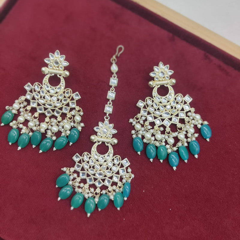 Manisha Jewellery Gold Plated Kundan Stone And Pearls Earrings With Maangtikka