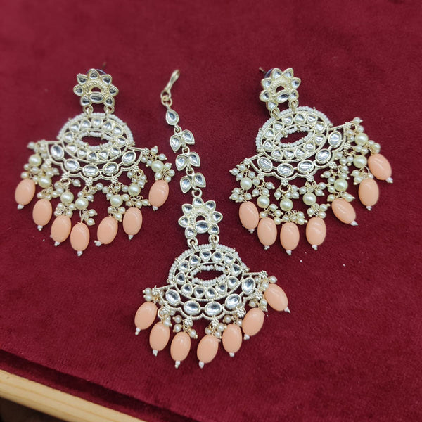 Manisha Jewellery Gold Plated Kundan Stone And Pearls Earrings With Maangtikka