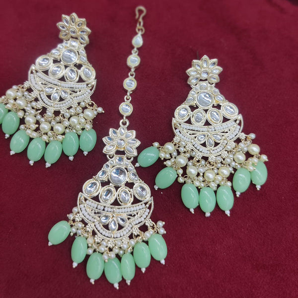 Manisha Jewellery Gold Plated Kundan Stone And Pearls Earrings With Maangtikka