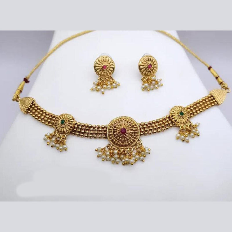 Manisha Jewellery Gold Plated Pota Stone And Pearls Choker Necklace Set