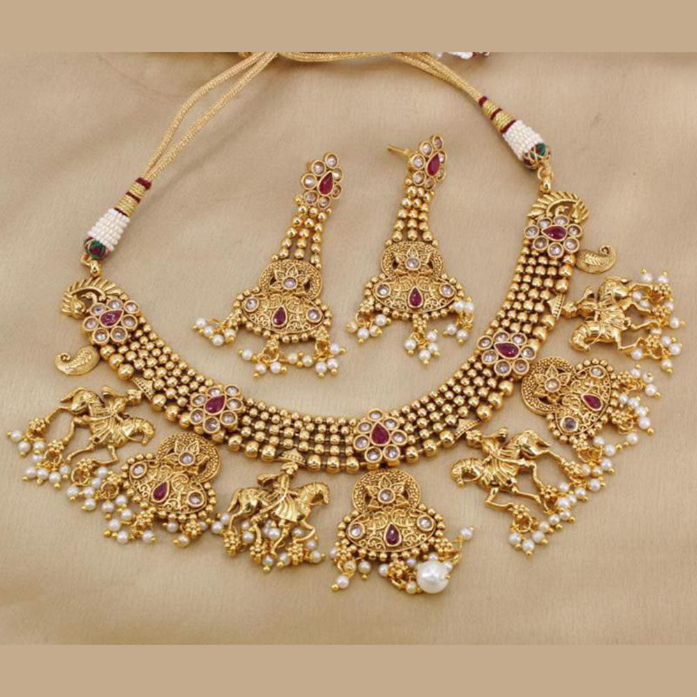 Manisha Jewellery Gold Plated Crystal Stone Hourse Style Pearls Necklace Set