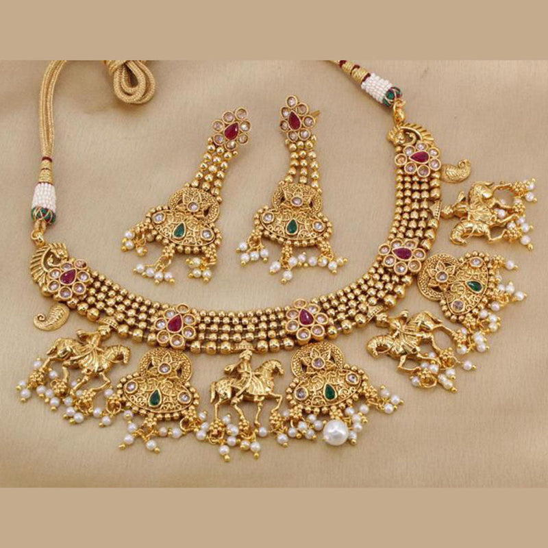 Manisha Jewellery Gold Plated Crystal Stone Hourse Style Pearls Necklace Set