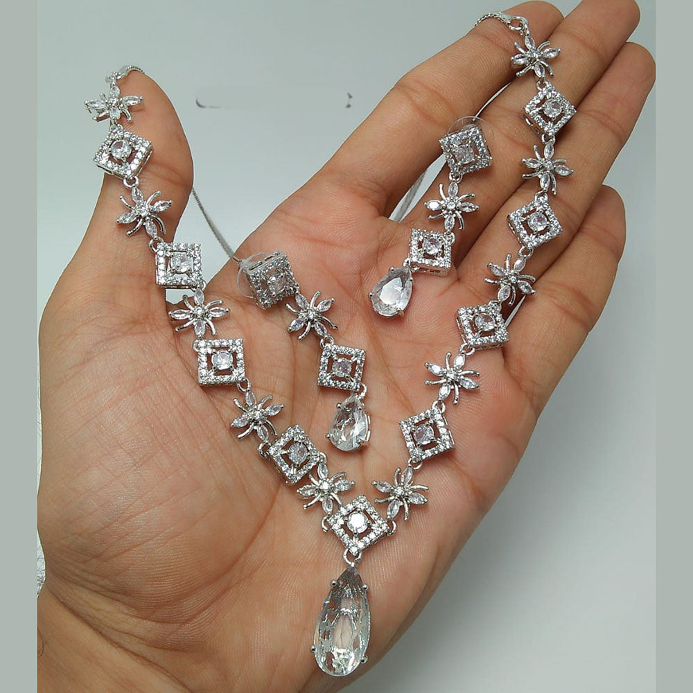Manisha Jewellery Silver Plated AD Necklace Set