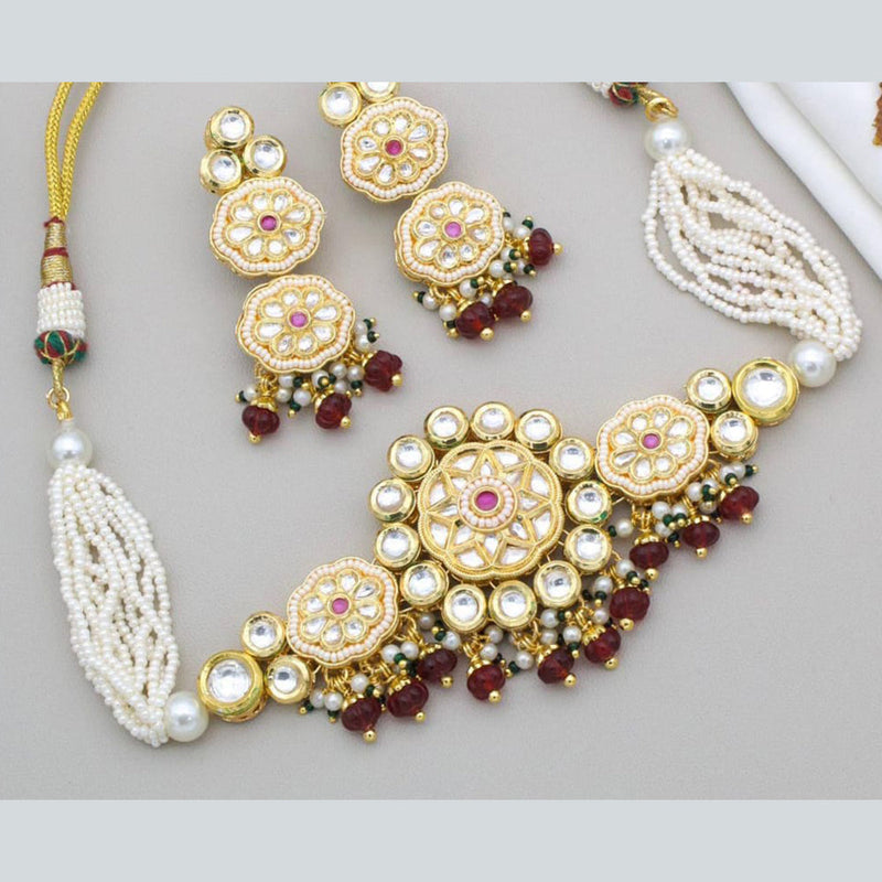 Manisha Jewellery Gold Plated Kundan Stone And Pearl Choker Necklace Set