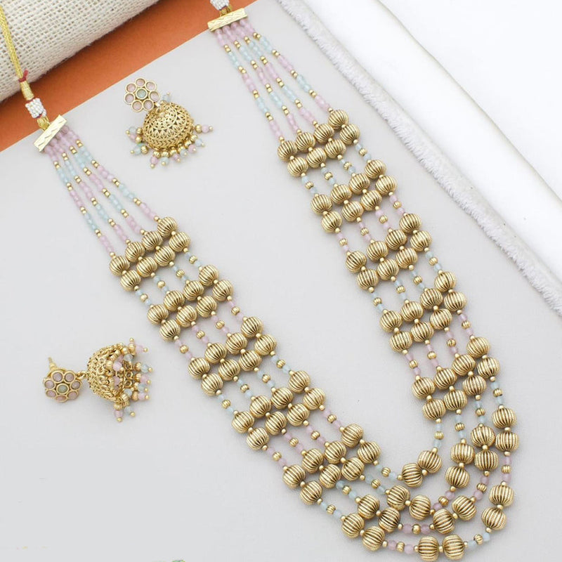 Manisha Jewellery Gold Plated Pota Stone And Pearl Long Necklace Set