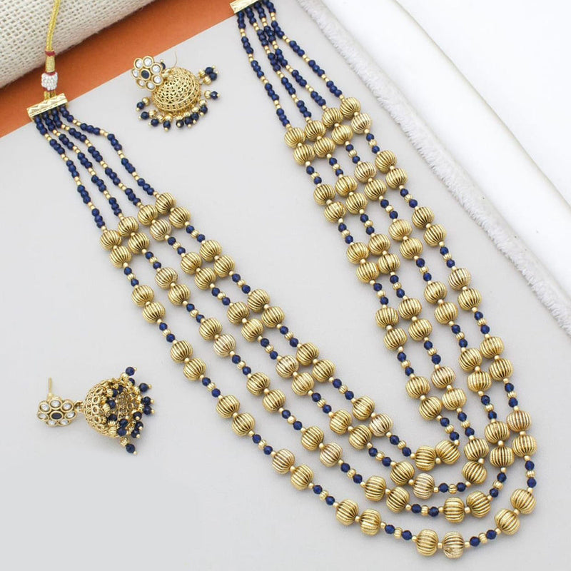 Manisha Jewellery Gold Plated Pota Stone And Pearl Long Necklace Set