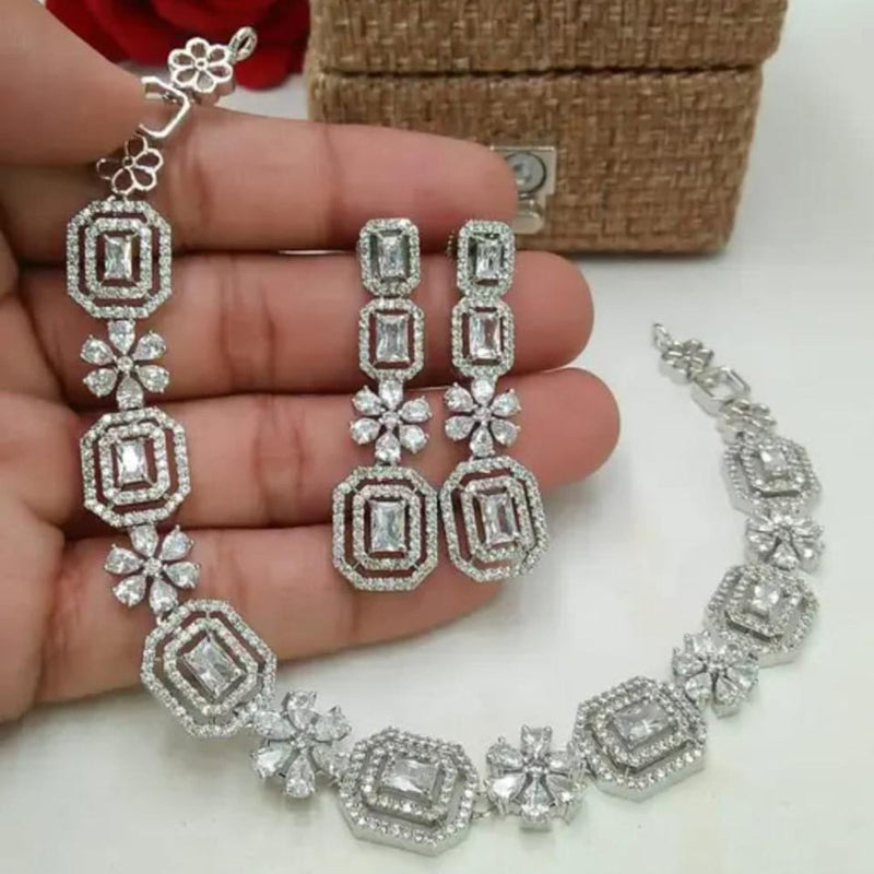 Manisha Jewellery Silver Plated AD Necklace Set