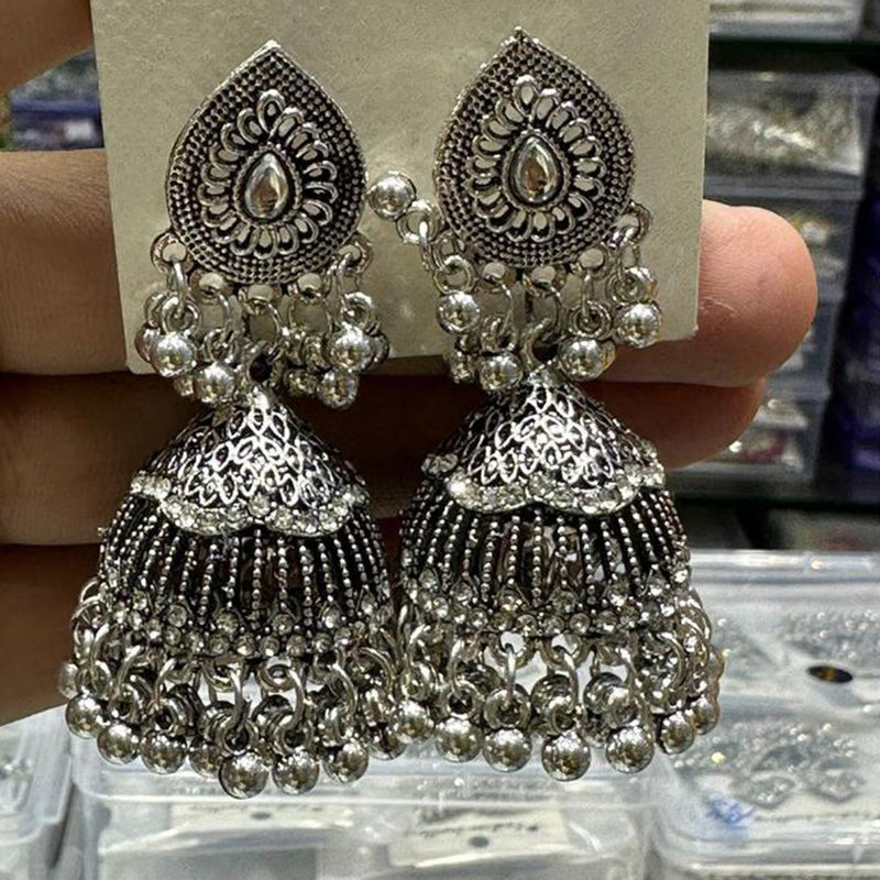 Manisha Jewellery Oxidised Plated Kundan Stone Jhumki