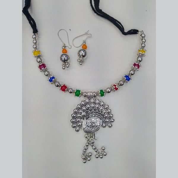 Manisha Jewellery Oxidised Plated Peacock Style And Pearls Necklace Set